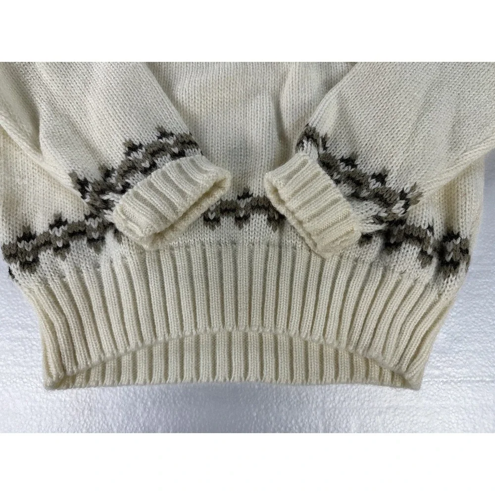 VTG Peter England Fair Isle Geometric Pattern Sweater Adult Large Ivory Ski Knit